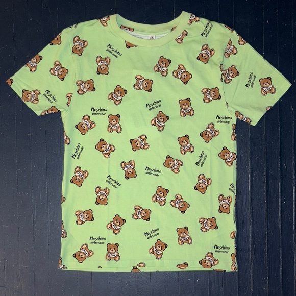 MOSCHINO pastel green T-shirt with brown toy teddy bears